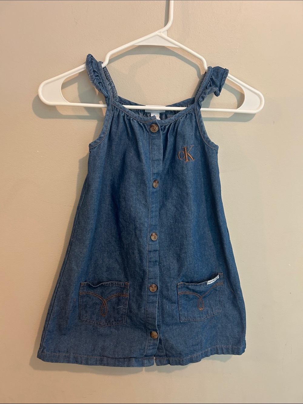 Calvin Klein Denim Button-Front Girls Dress in Blue